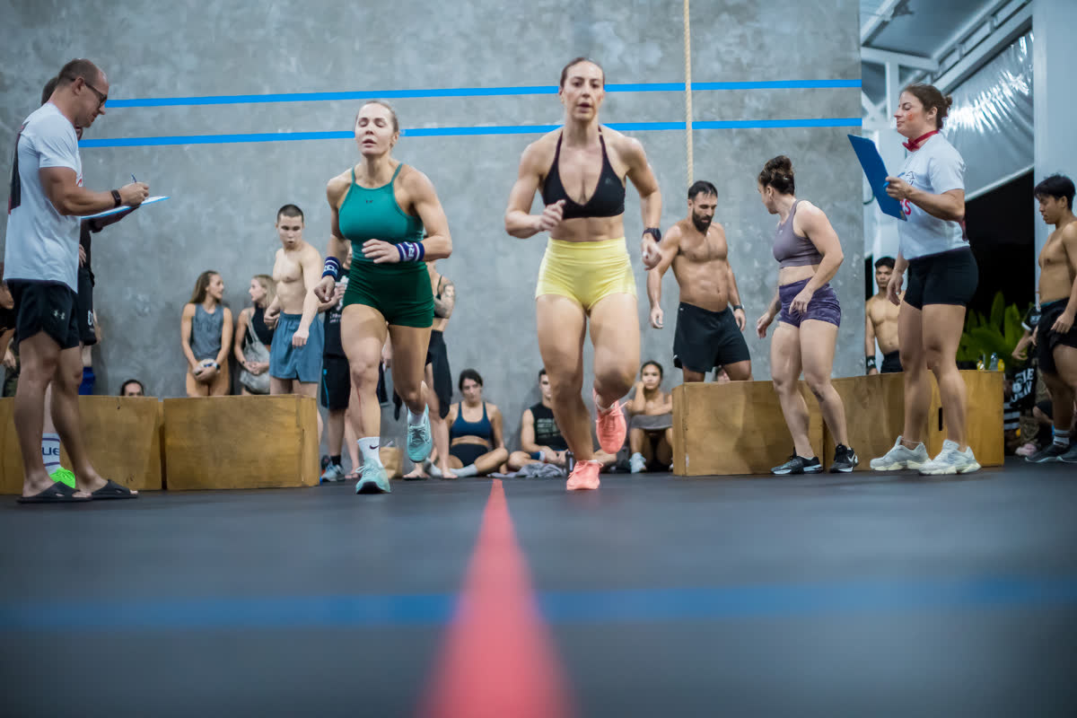 Athletes sprinting off the start line